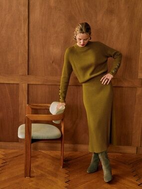 Sezane Sami Jumper and Naelle Skirt Set Olive Green Size Large